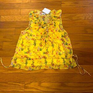 Gibson Latimer Top Womens Small Yellow Floral Sleeveless Blouse